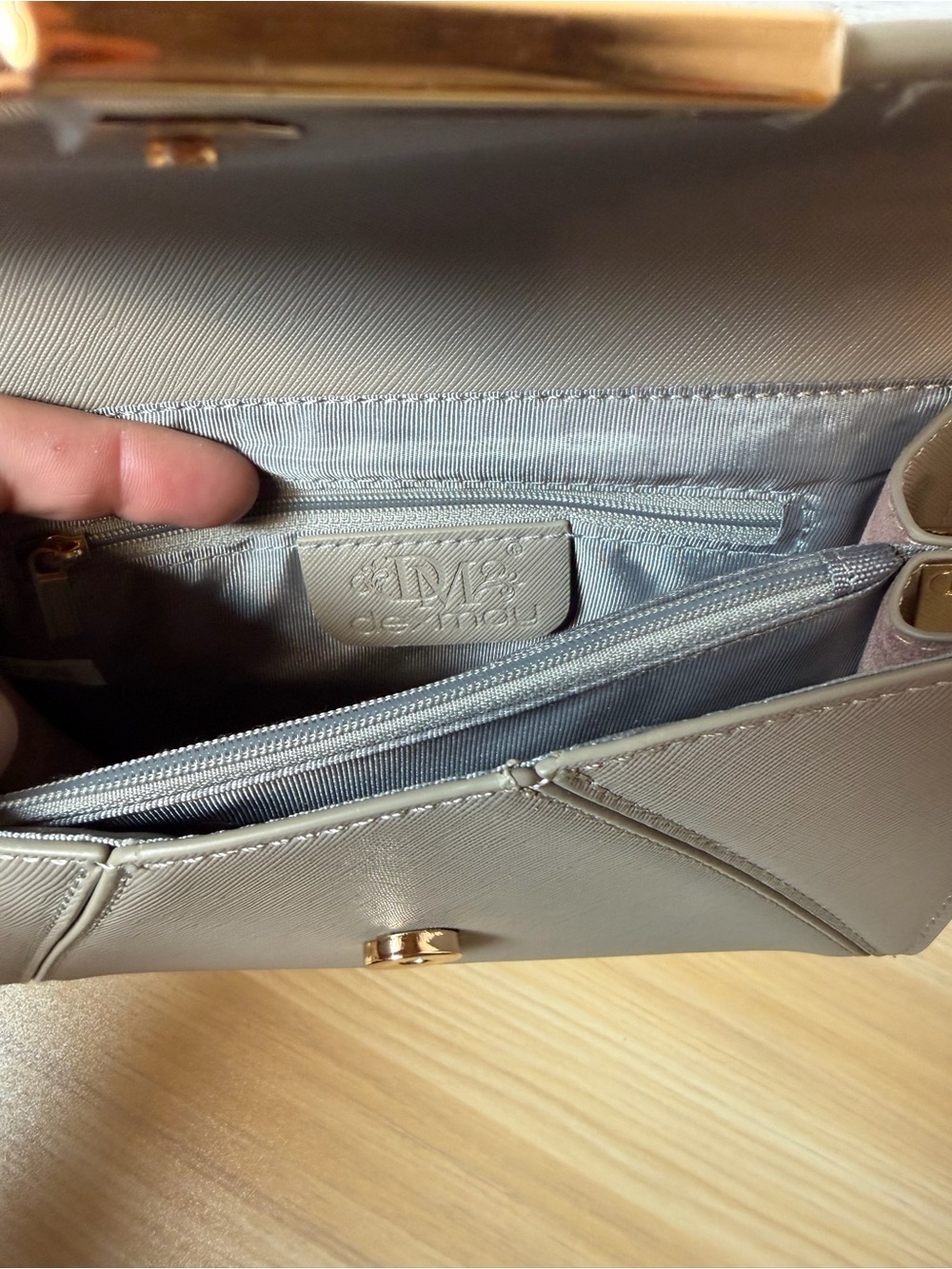 Dexmay Taupe Envelope Wristlet Clutch with Gold Accent - Picture 4 of 6